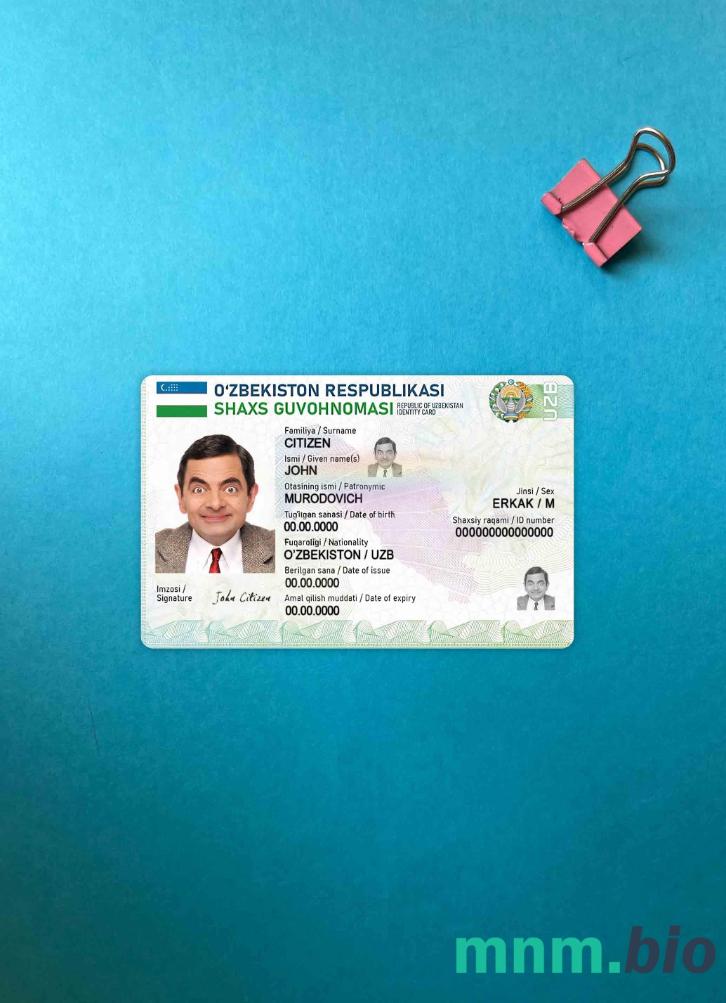 Uzbekistan karta ID fotowygląd szablon PSD